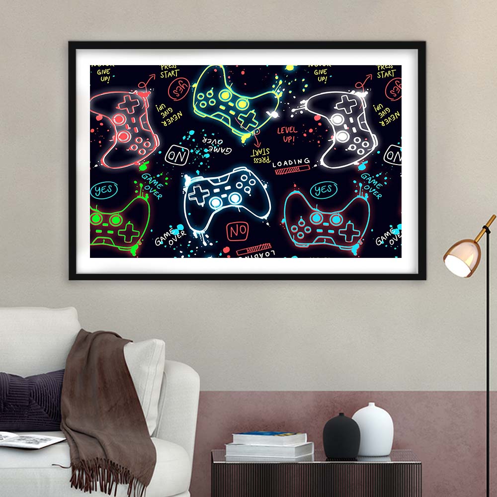 Game Over! Art Print, Game Room Decor Art, Framed Art Print Wall Decor, White Border, Framed Picture