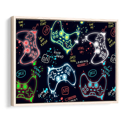 Game Over! Art Print, Game Room Decor Art, Framed Canvas Print Wall Art Decor, Floating Frame, Neon Effect Art