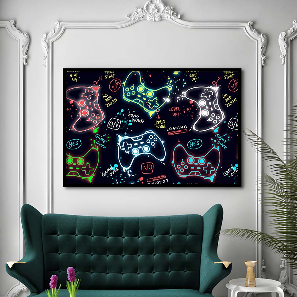 Game Over! Art Print, Game Room Decor Art, Framed Art Print Wall Decor, Neon Art Print, Picture Framed