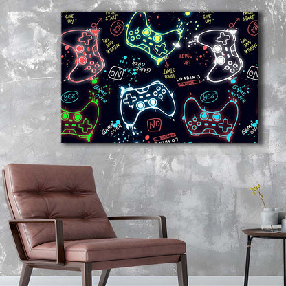 Game Over! Art Print, Game Room Decor Art, Canvas Print Wall Art, Wall Decor, Neon Effect Art