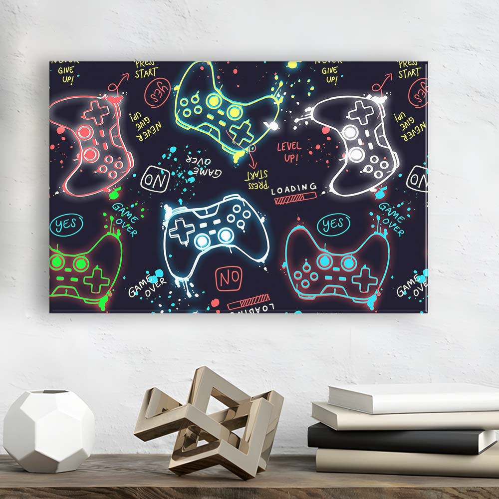 Game Over! Art Print, Game Room Decor Art, Canvas Print Wall Art, Wall Decor, Neon Effect Art
