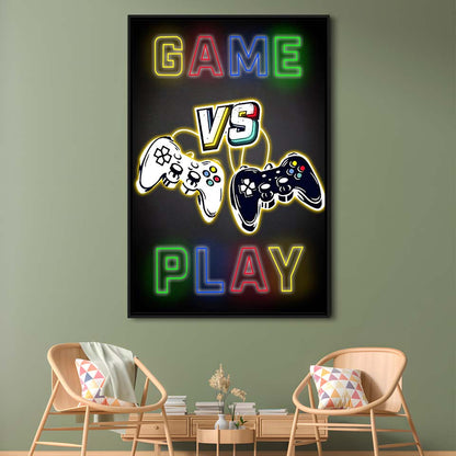 Game Play, Game Room Art Wall Decor, Framed Canvas Print, Floating Frame, Luxury Wall Art Decor