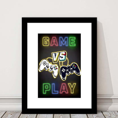 Game Play, Game Room Art Wall Decor, Framed Art Print, Luxury Pictures Framed, White Border