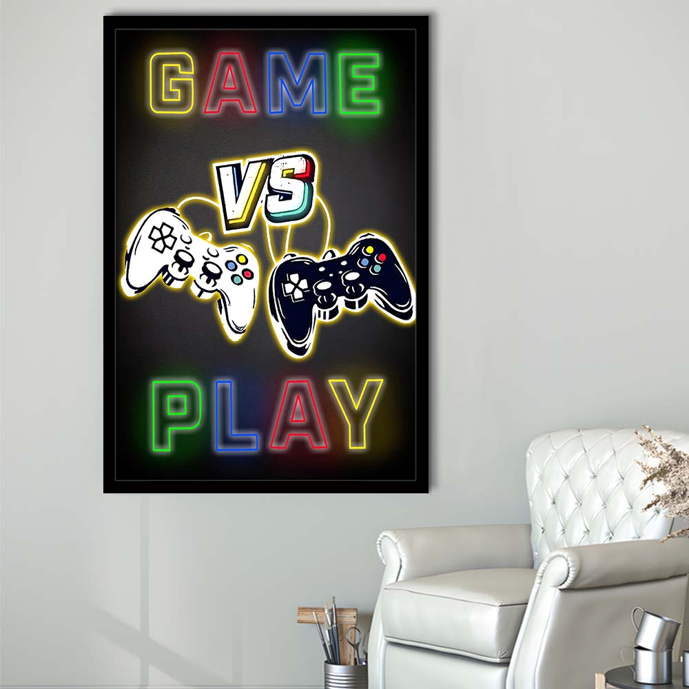 Game Play, Game Room Art Wall Decor, Framed Art Print, Picture Framed Wall Art Decor