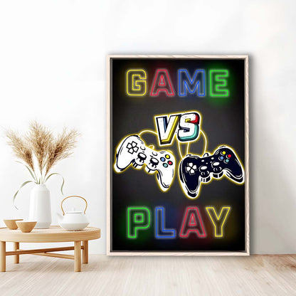 Game Play, Game Room Art Wall Decor, Framed Canvas Print, Floating Frame, Luxury Wall Art Decor