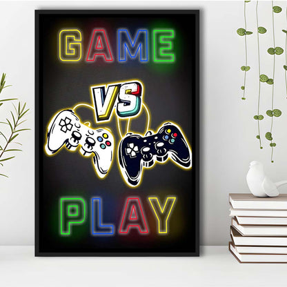 Game Play, Game Room Art Wall Decor, Framed Canvas Print, Floating Frame, Luxury Wall Art Decor