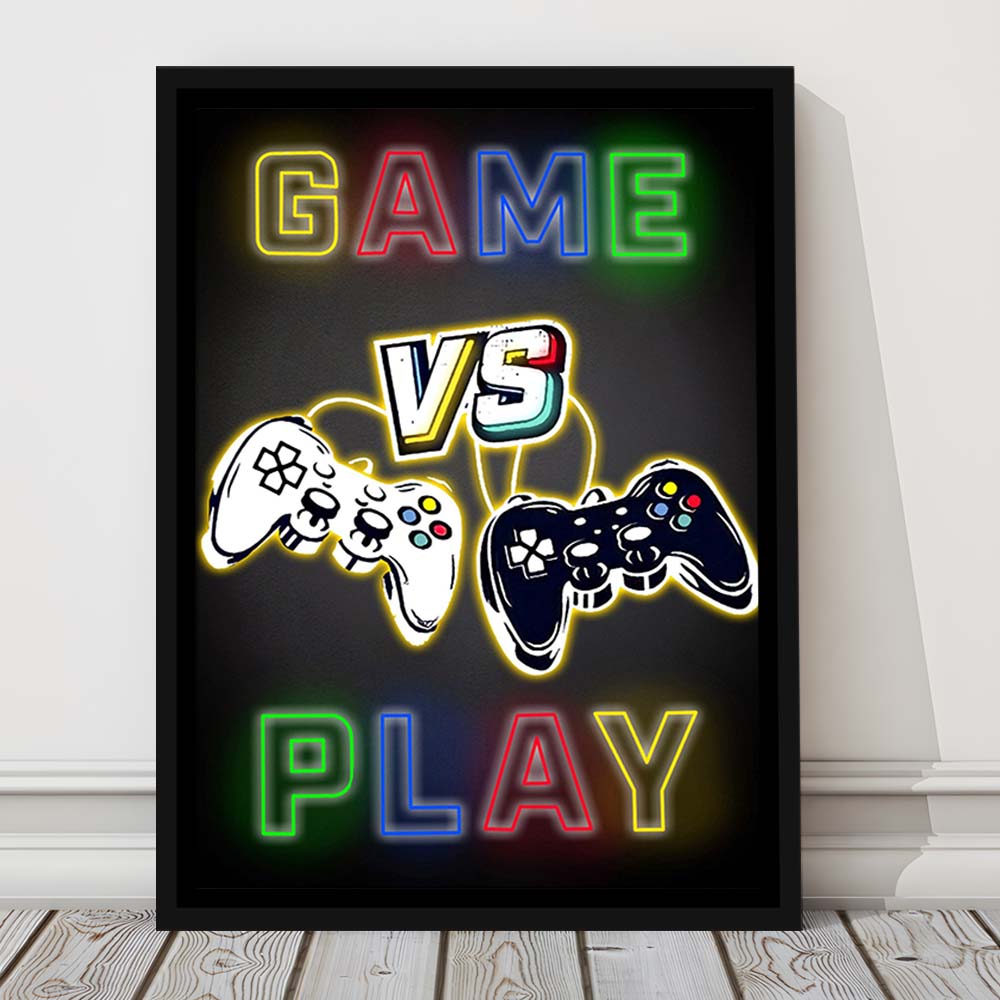 Game Play, Game Room Art Wall Decor, Framed Canvas Print, Floating Frame, Luxury Wall Art Decor