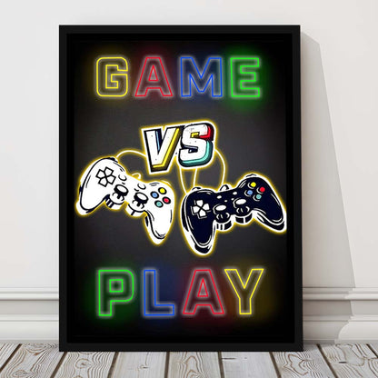 Game Play, Game Room Art Wall Decor, Framed Canvas Print, Floating Frame, Luxury Wall Art Decor
