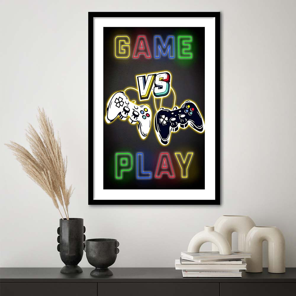 Game Play, Game Room Art Wall Decor, Framed Art Print, Luxury Pictures Framed, White Border