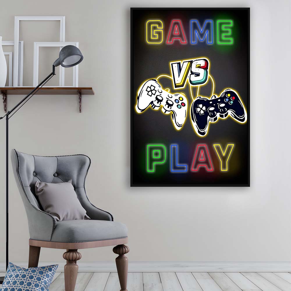 Game Play, Game Room Art Wall Decor, Framed Canvas Print, Floating Frame, Luxury Wall Art Decor