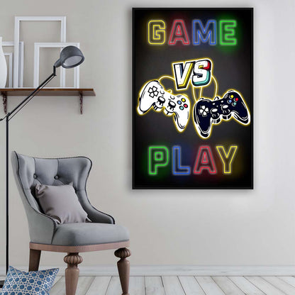Game Play, Game Room Art Wall Decor, Framed Canvas Print, Floating Frame, Luxury Wall Art Decor
