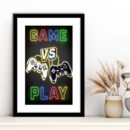 Game Play, Game Room Art Wall Decor, Framed Art Print, Luxury Pictures Framed, White Border