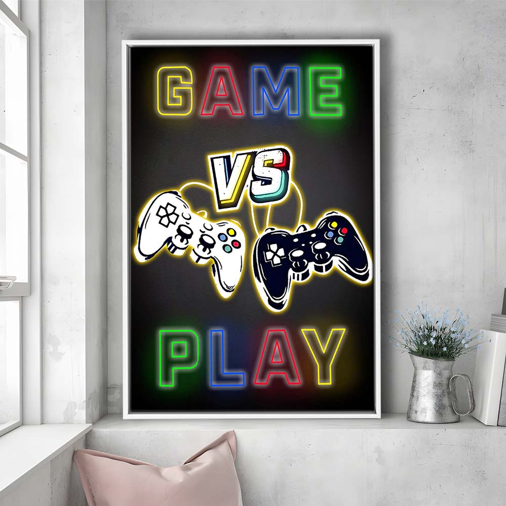 Game Play, Game Room Art Wall Decor, Framed Canvas Print, Floating Frame, Luxury Wall Art Decor
