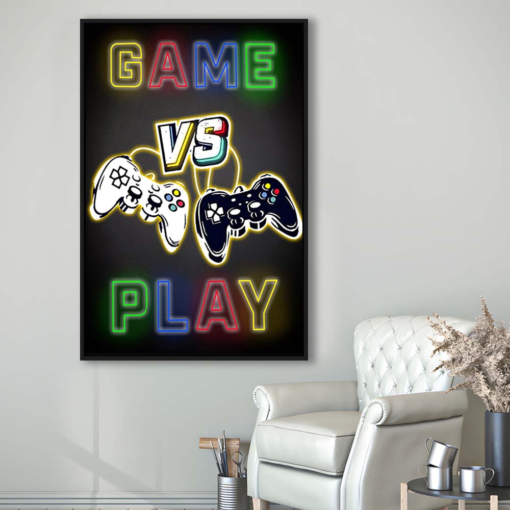 Game Play, Game Room Art Wall Decor, Framed Canvas Print, Floating Frame, Luxury Wall Art Decor