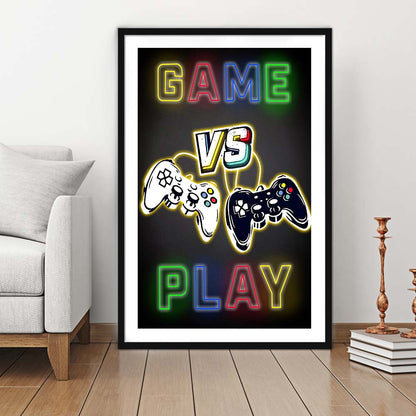Game Play, Game Room Art Wall Decor, Framed Art Print, Luxury Pictures Framed, White Border
