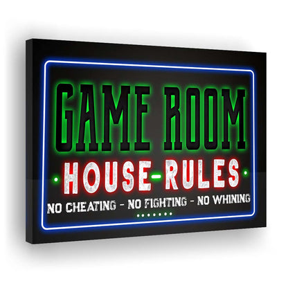 Game Room - House Rules Art Print, Canvas Print Wall Art, Wall Decor, Neon Effect Art
