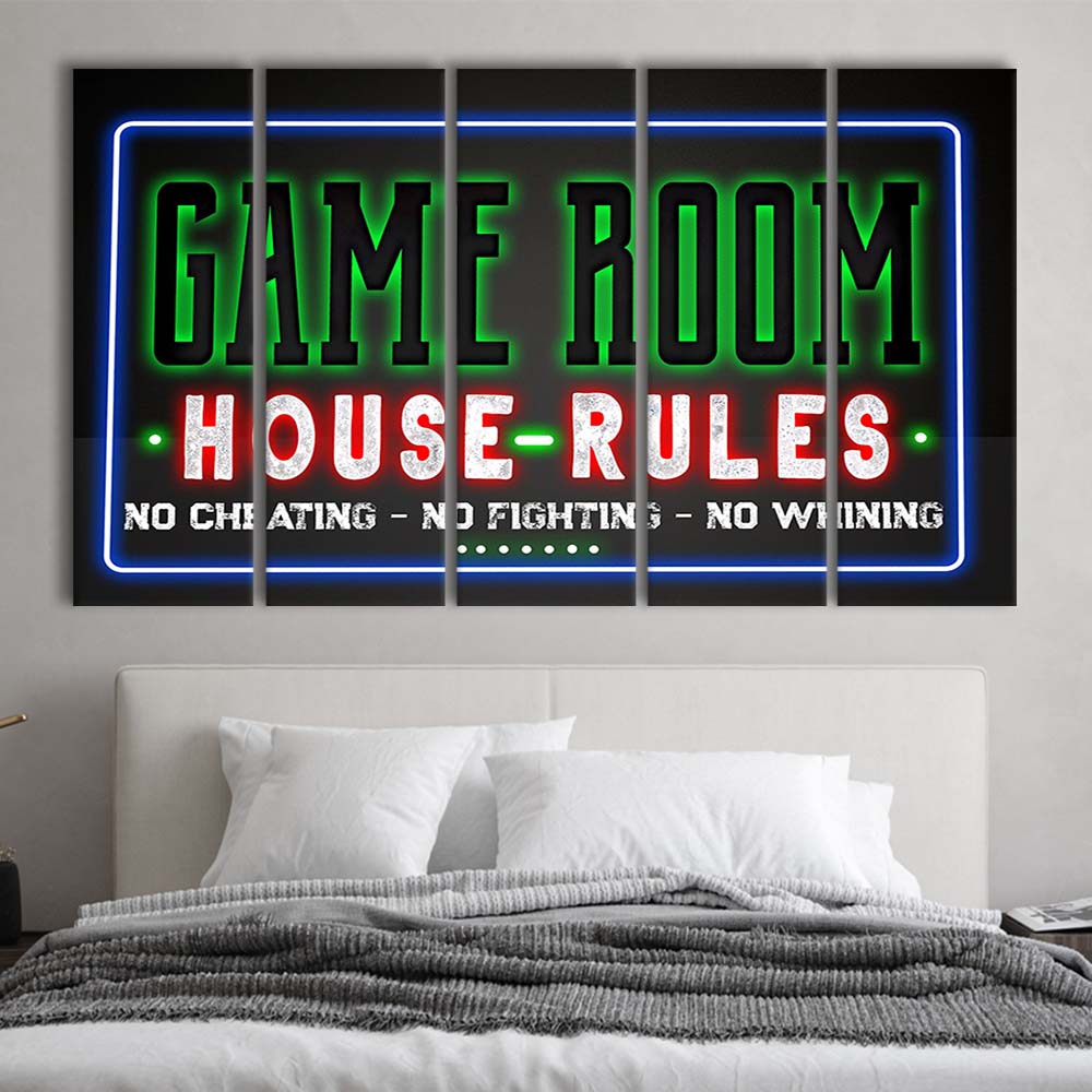 Game Room - House Rules Art Print, Extra Large 5 Panels Multi Canvas Print Wall Art, Home Decor