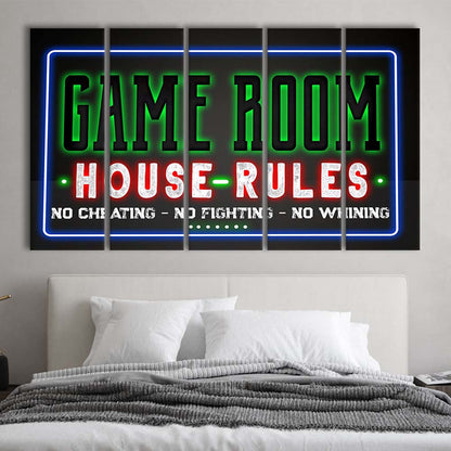Game Room - House Rules Art Print, Extra Large 5 Panels Multi Canvas Print Wall Art, Home Decor
