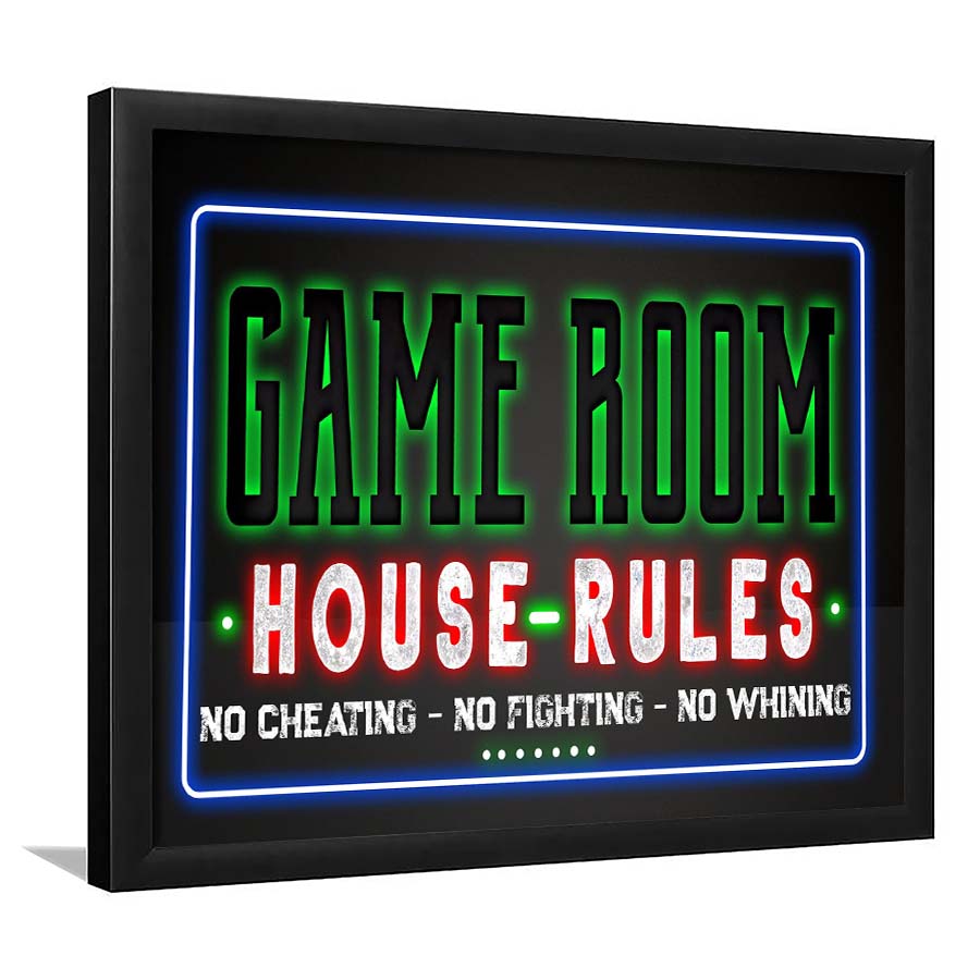 Game Room - House Rules Art Print, Framed Art Print Wall Decor, Neon Art Print, Picture Framed