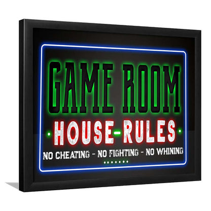 Game Room - House Rules Art Print, Framed Art Print Wall Decor, Neon Art Print, Picture Framed