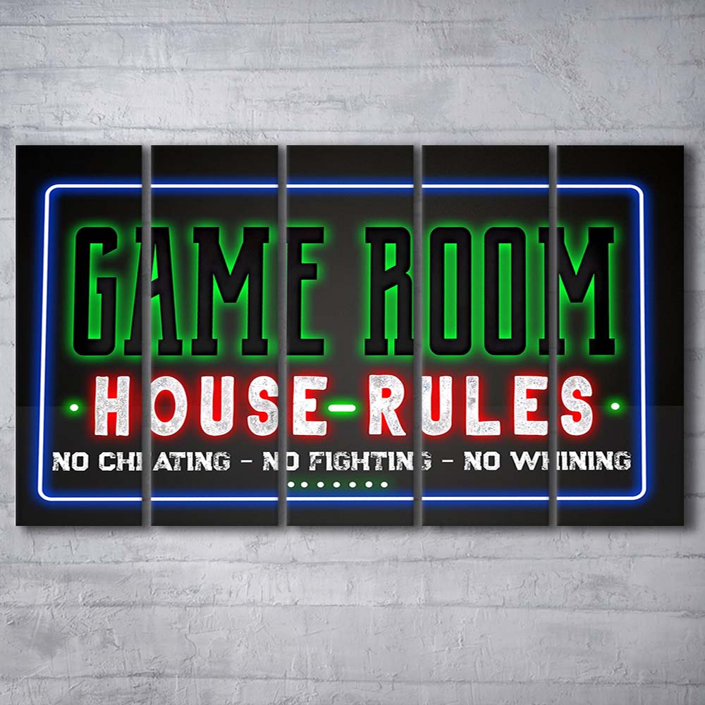 Game Room - House Rules Art Print, Extra Large 5 Panels Multi Canvas Print Wall Art, Home Decor