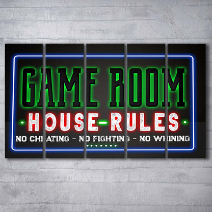 Game Room - House Rules Art Print, Extra Large 5 Panels Multi Canvas Print Wall Art, Home Decor