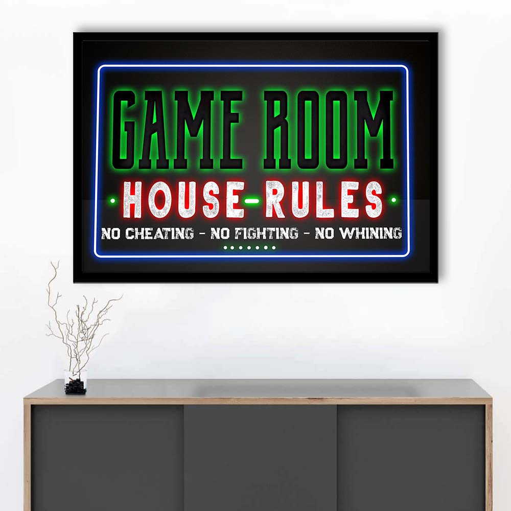 Game Room - House Rules Art Print, Framed Art Print Wall Decor, Neon Art Print, Picture Framed
