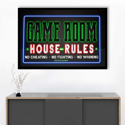 Game Room - House Rules Art Print, Framed Art Print Wall Decor, Neon Art Print, Picture Framed