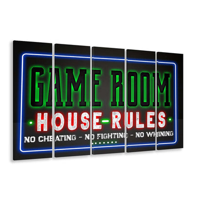 Game Room - House Rules Art Print, Extra Large 5 Panels Multi Canvas Print Wall Art, Home Decor