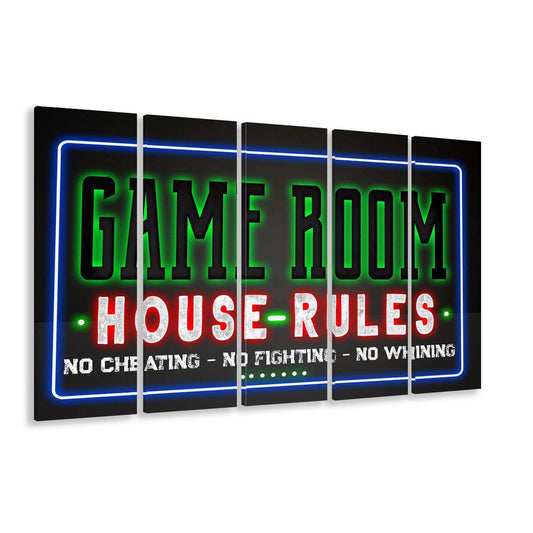 Game Room - House Rules Art Print, Extra Large 5 Panels Multi Canvas Print Wall Art, Home Decor