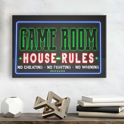 Game Room - House Rules Art Print, Canvas Print Wall Art, Wall Decor, Neon Effect Art