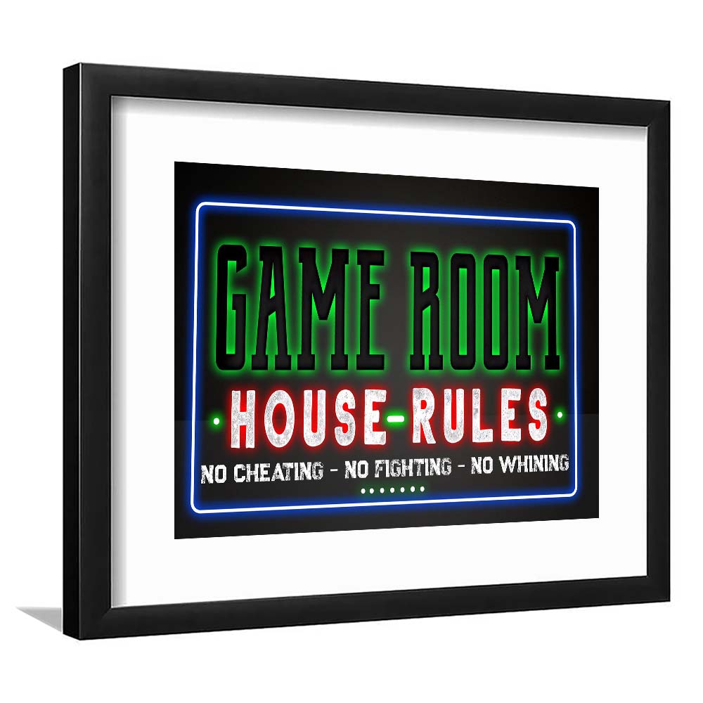 Game Room - House Rules Art Print, Framed Art Print Wall Decor, White Border, Framed Picture