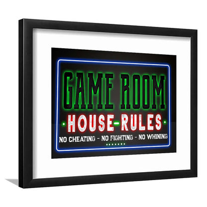 Game Room - House Rules Art Print, Framed Art Print Wall Decor, White Border, Framed Picture