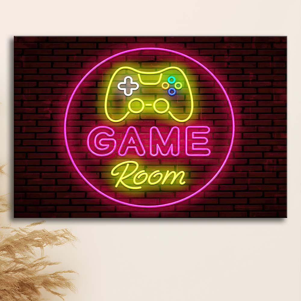 Game Room Art Print, Canvas Print Wall Art, Wall Decor, Neon Effect Art