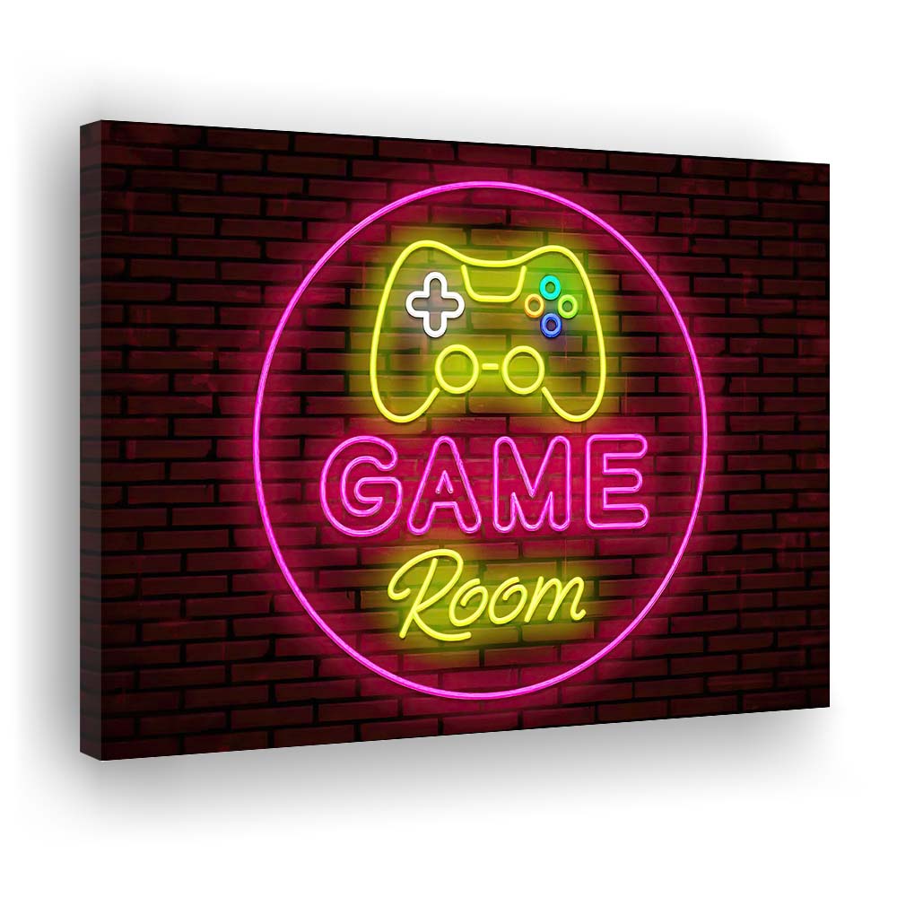 Game Room Art Print, Canvas Print Wall Art, Wall Decor, Neon Effect Art