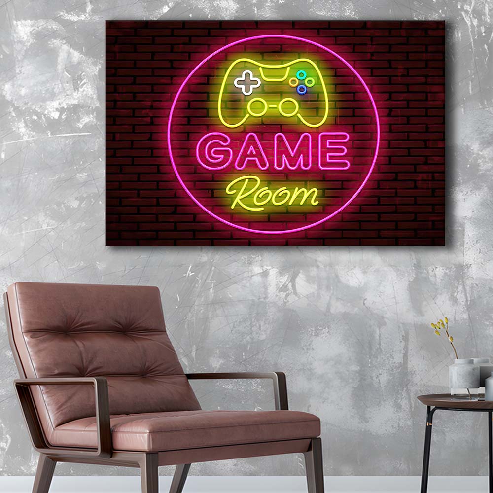 Game Room Art Print, Canvas Print Wall Art, Wall Decor, Neon Effect Art