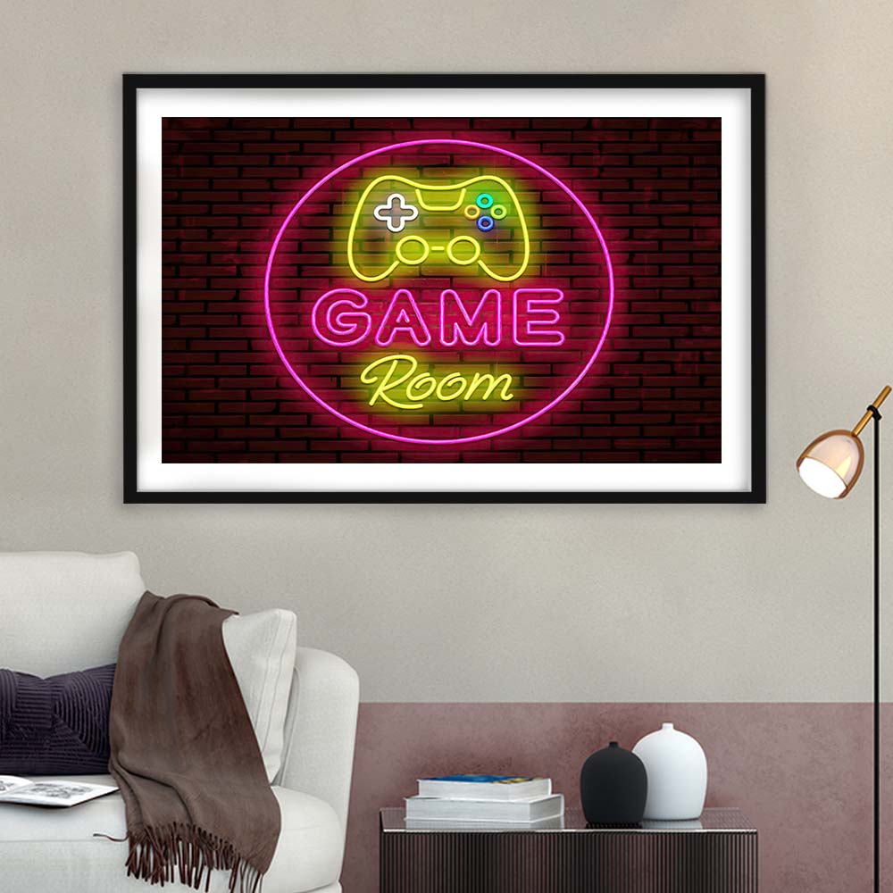 Game Room Art Print, Framed Art Print Wall Decor, White Border, Framed Picture
