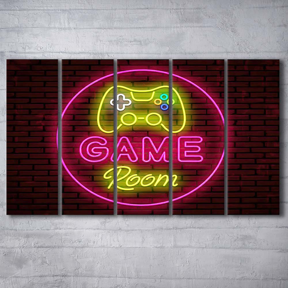 Game Room Art Print, Extra Large 5 Panels Multi Canvas Print Wall Art, Home Decor