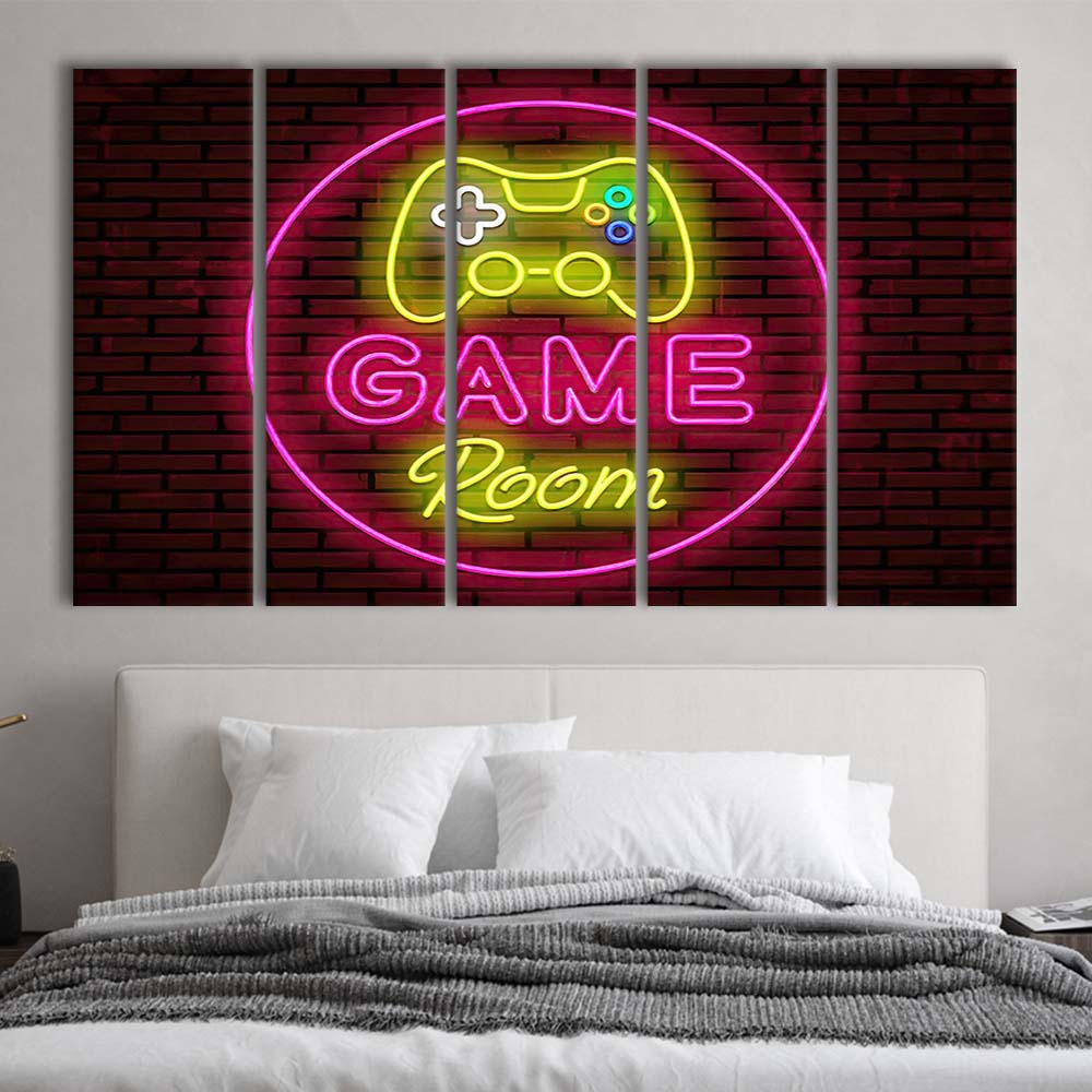 Game Room Art Print, Extra Large 5 Panels Multi Canvas Print Wall Art, Home Decor