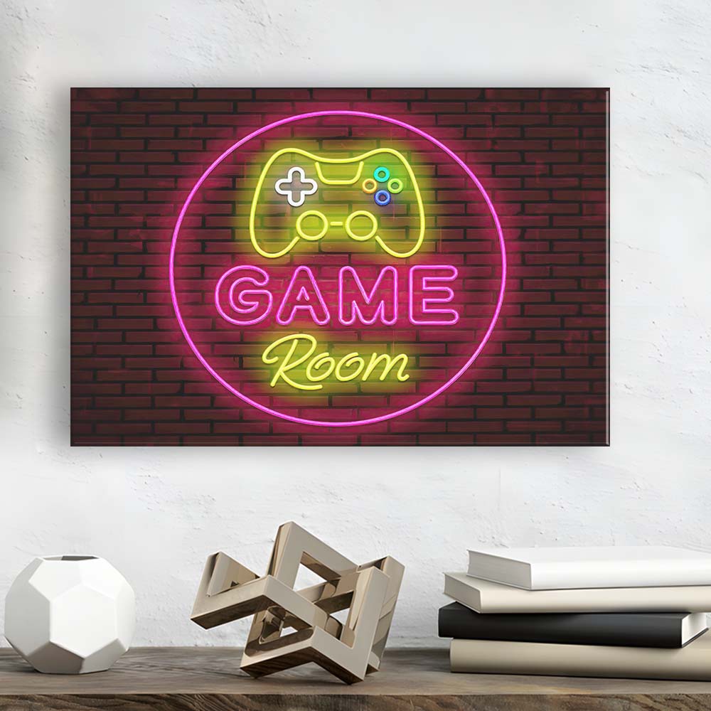 Game Room Art Print, Canvas Print Wall Art, Wall Decor, Neon Effect Art