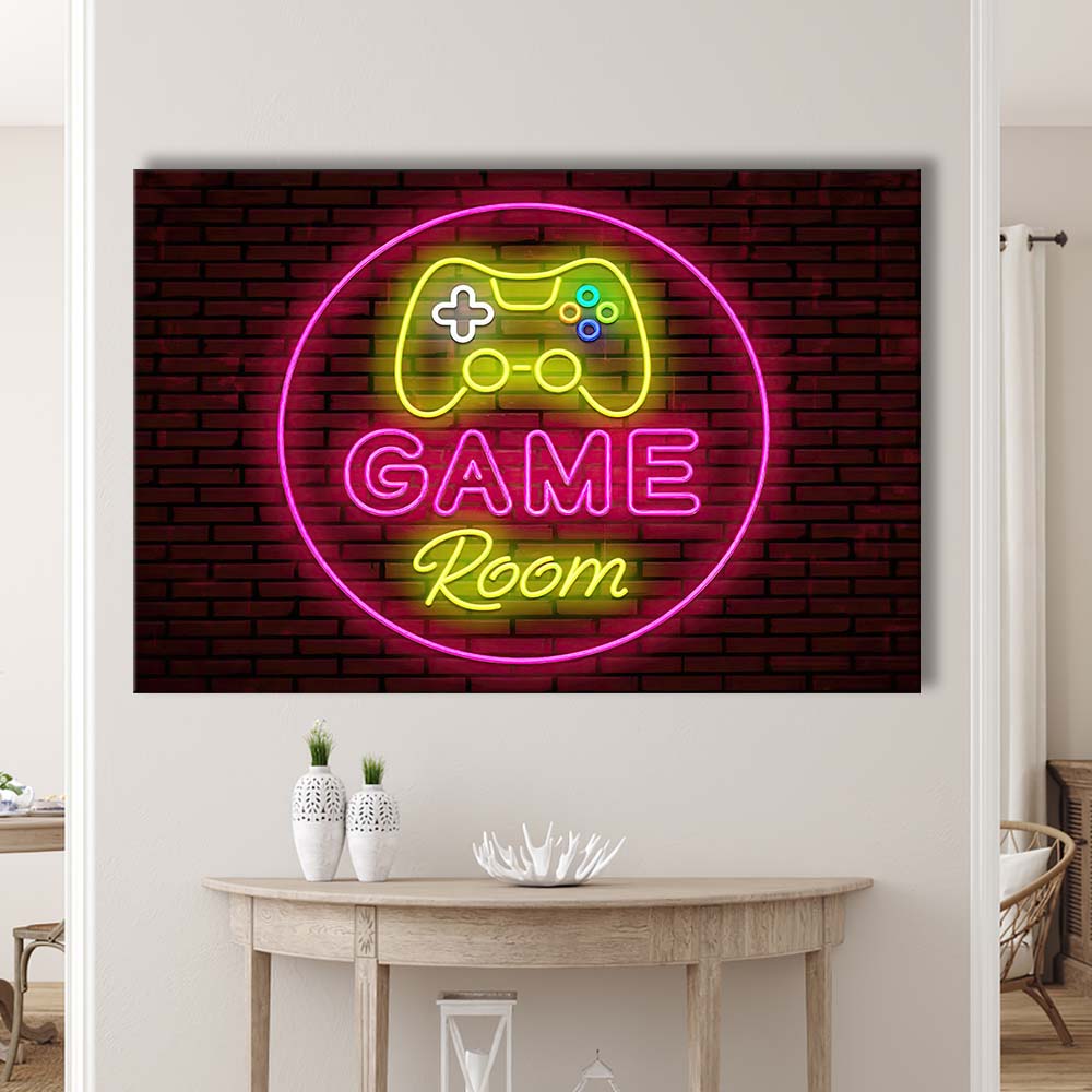 Game Room Art Print, Canvas Print Wall Art, Wall Decor, Neon Effect Art
