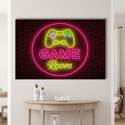 Game Room Art Print, Canvas Print Wall Art, Wall Decor, Neon Effect Art