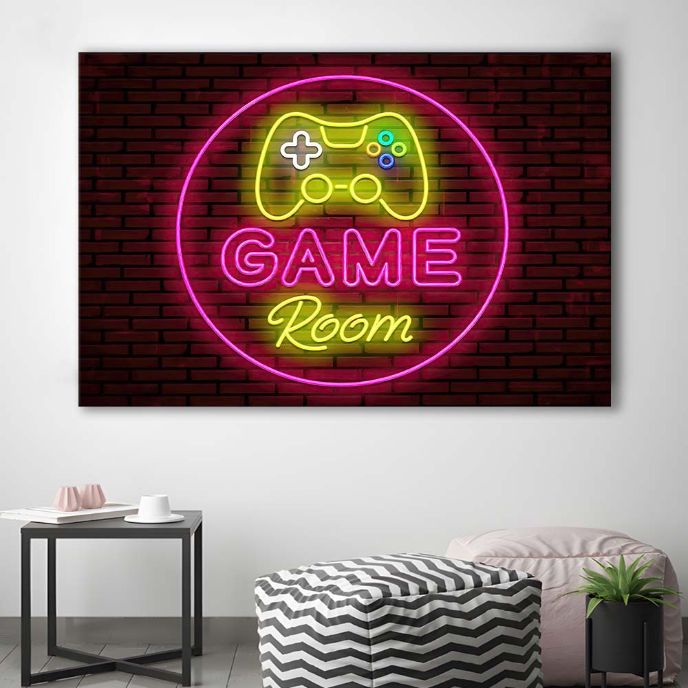 Game Room Art Print, Canvas Print Wall Art, Wall Decor, Neon Effect Art