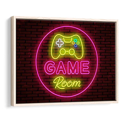 Game Room Art Print, Framed Canvas Print Wall Art Decor, Floating Frame, Neon Effect Art