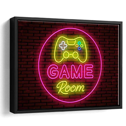 Game Room Art Print, Framed Canvas Print Wall Art Decor, Floating Frame, Neon Effect Art