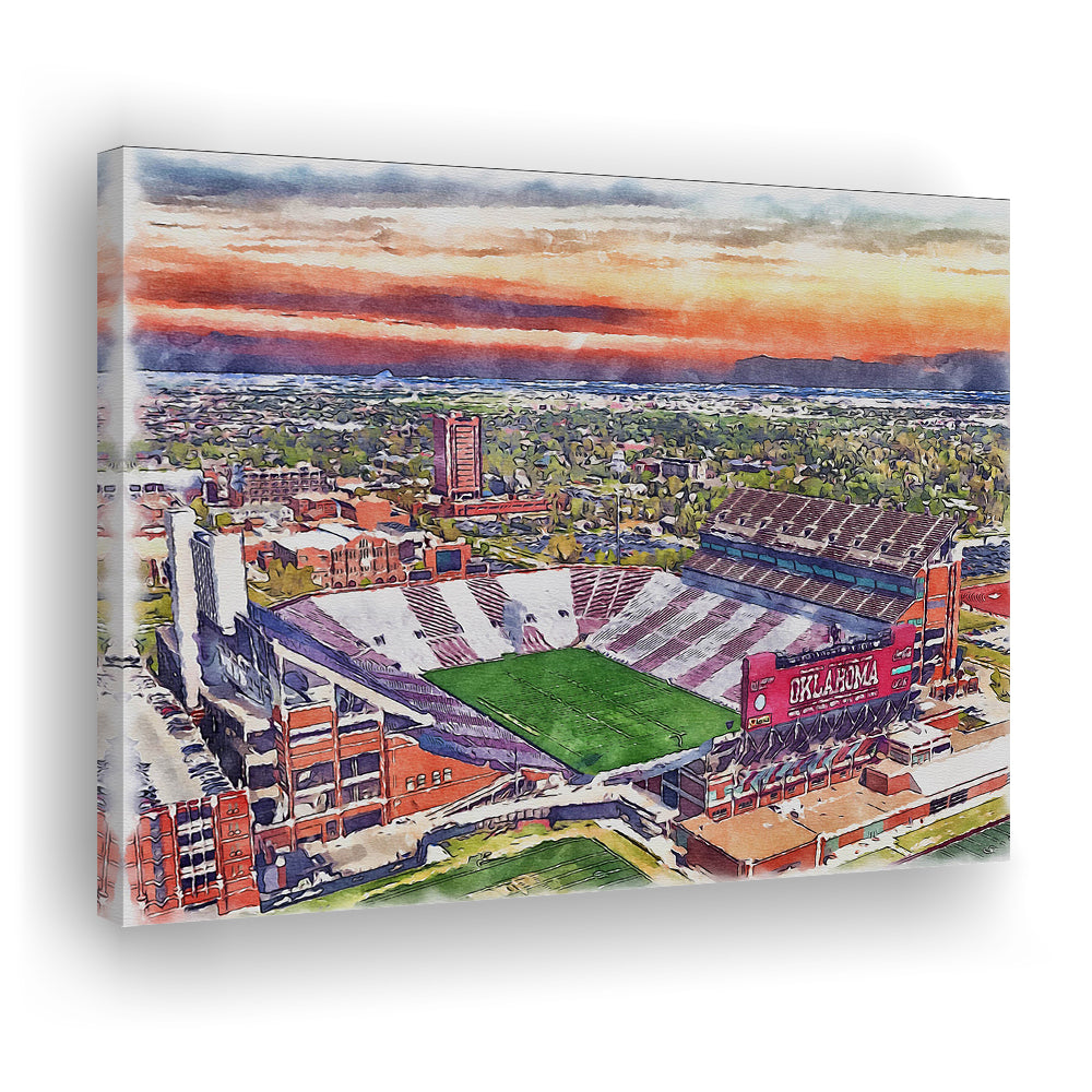 Gaylord Family Oklahoma Memorial Painting Stadium Watercolor, Sport Art, Gifts for him, Canvas Print Wall Art