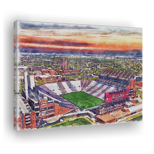 Gaylord Family Oklahoma Memorial Painting Stadium Watercolor, Sport Art, Gifts for him, Canvas Print Wall Art
