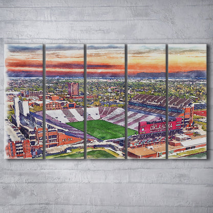 Gaylord Family Oklahoma Memorial Painting Stadium Watercolor, Sport Art, Extra Large Canvas Print Wall Art