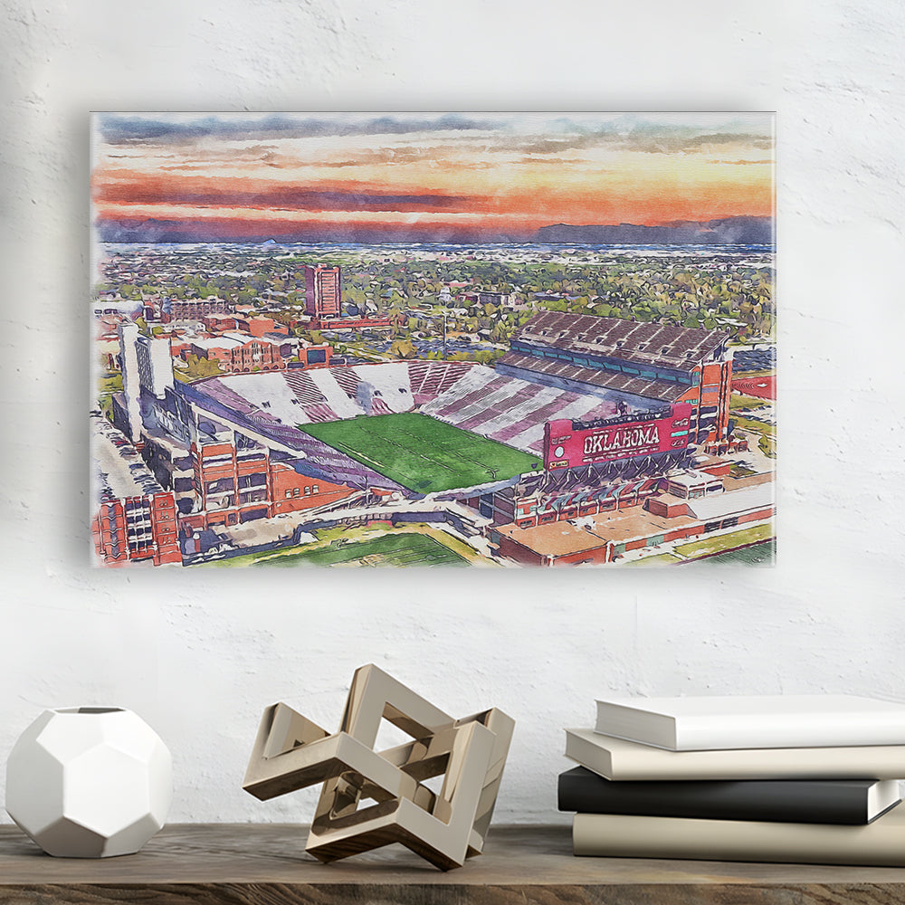 Gaylord Family Oklahoma Memorial Painting Stadium Watercolor, Sport Art, Gifts for him, Canvas Print Wall Art