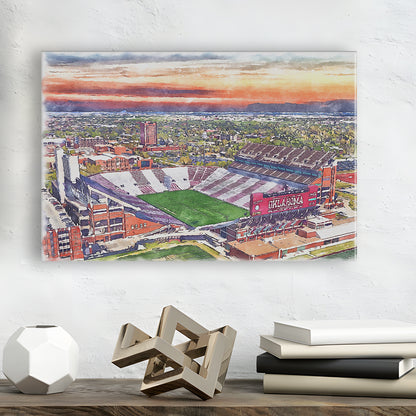 Gaylord Family Oklahoma Memorial Painting Stadium Watercolor, Sport Art, Gifts for him, Canvas Print Wall Art